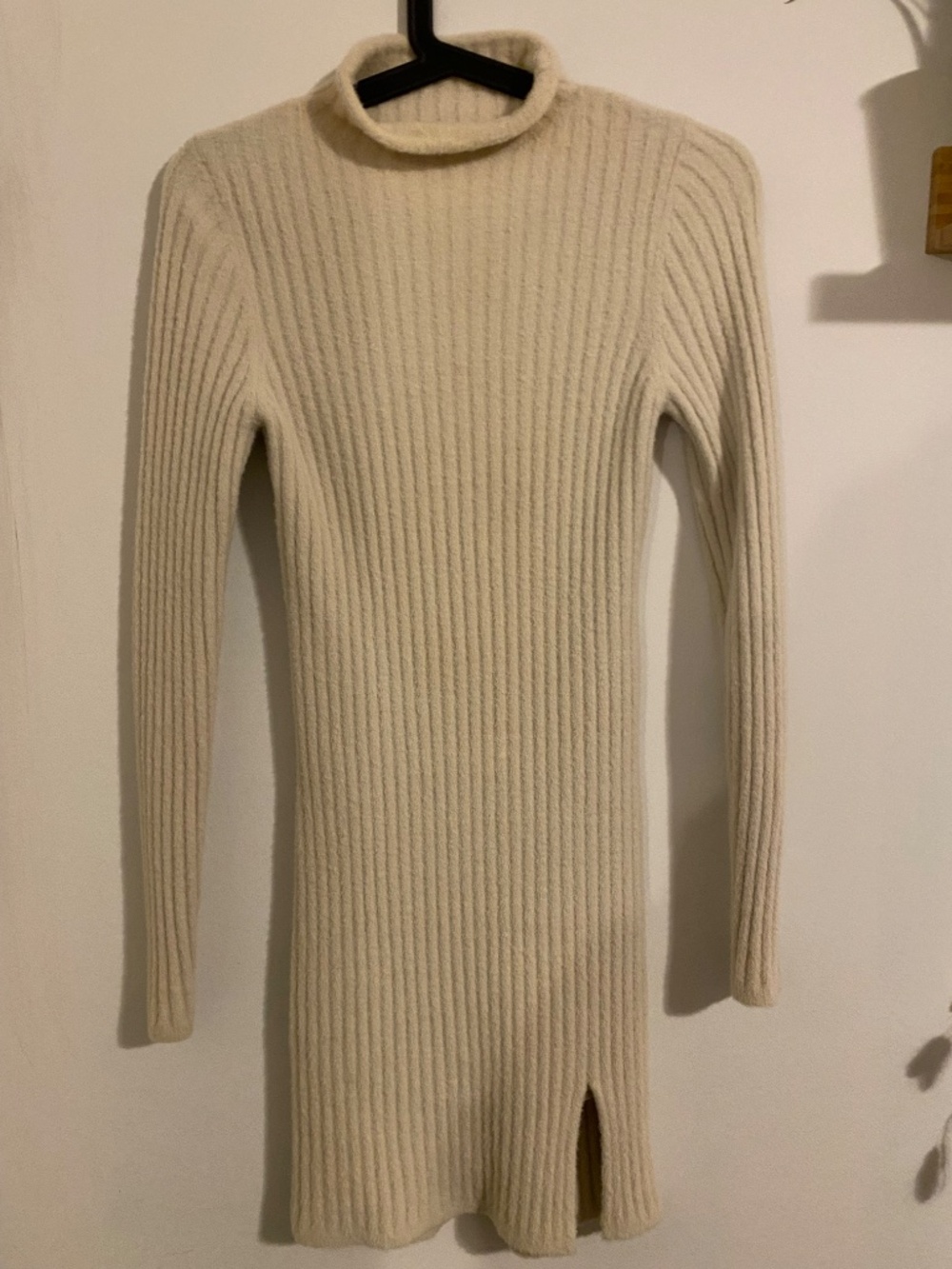 Aritzia Off-white Ribbed Knit Turtleneck Sweater Dress